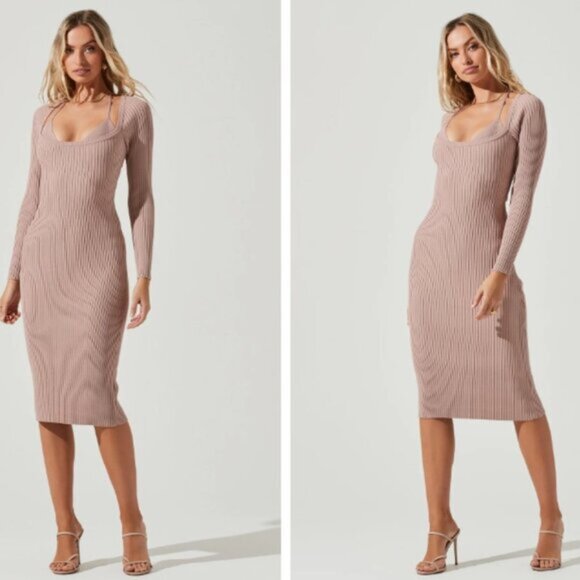 NWT ASTR TOPANGA HALTER BRALETTE LONG SLEEVE MIDI DRESS - Picture 4 of 4